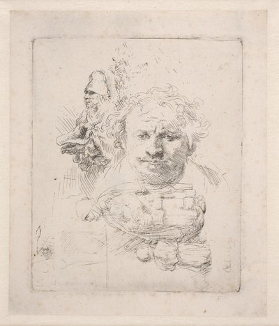 Blatt mit Studien des Kopfes von Rembrandt, einem Bettler, Frau und Kind von Rembrandt van Rijn