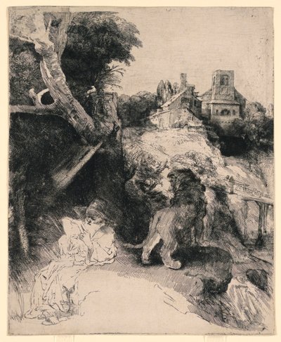 St. Hieronymus liest in einer italienischen Landschaft von Rembrandt van Rijn