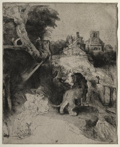 Der heilige Hieronymus liest in einer italienischen Landschaft von Rembrandt van Rijn