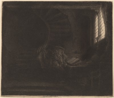 Der heilige Hieronymus in einer dunklen Kammer von Rembrandt van Rijn