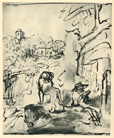 Der heilige Hieronymus liest in einer Landschaft von Rembrandt van Rijn