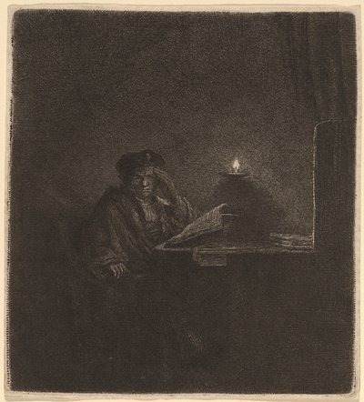 Student an einem Tisch bei Kerzenlicht von Rembrandt van Rijn