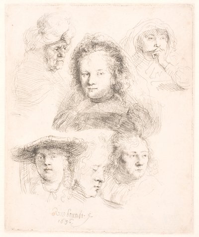 Studien des Kopfes von Saskia und anderen von Rembrandt van Rijn