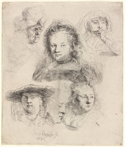 Studien des Kopfes von Saskia und anderen von Rembrandt van Rijn