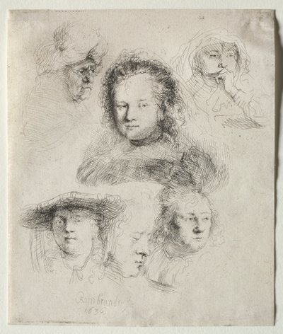 Studien des Kopfes von Saskia und anderen von Rembrandt van Rijn