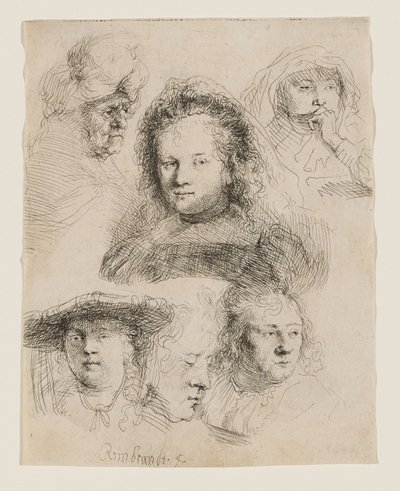 Studien des Kopfes von Saskia und anderen von Rembrandt van Rijn