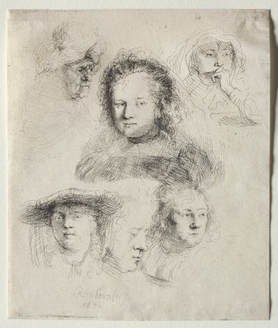Studien des Kopfes von Saskia und anderen von Rembrandt van Rijn