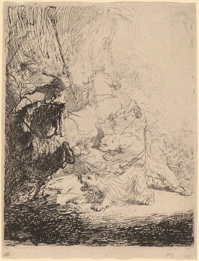 Die kleine Löwenjagd (mit zwei Löwen) von Rembrandt van Rijn