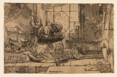 Die Jungfrau und das Kind mit der Katze und der Schlange von Rembrandt van Rijn