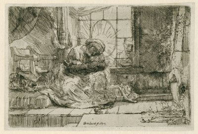 Die Jungfrau und das Kind mit der Katze und der Schlange von Rembrandt van Rijn
