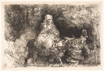 Die Flucht nach Ägypten: die Heilige Familie überquert einen Bach von Rembrandt van Rijn