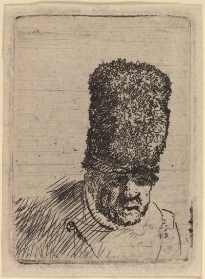 Kopf eines alten Mannes mit hoher Pelzmütze von Rembrandt van Rijn and Studio of Rembrandt