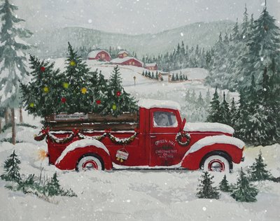 Roter LKW Weihnachtsschnee von Renate Holzner