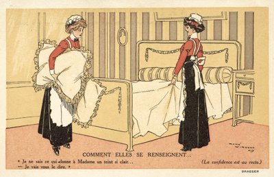 Zwei Dienstmädchen wechseln Bettwäsche von Rene Vincent