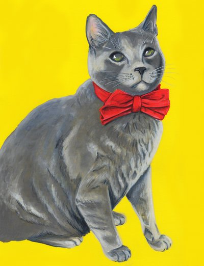 Graue Katze mit roter Fliege von Renee Machan Cottagecore Artist