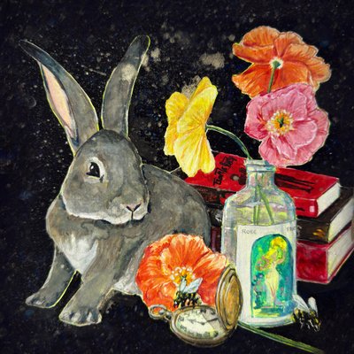 Verspielter Hase Stillleben von Renee Machan Cottagecore Artist