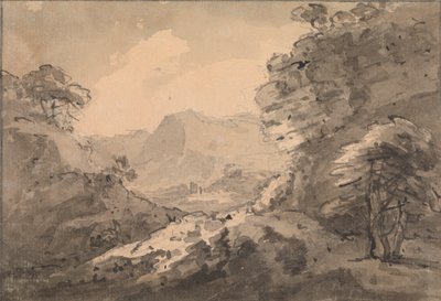Gebirgslandschaft mit felsigem Felsen rechts von Rev. William Gilpin