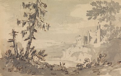 Kiefern und Schloss in einer Landschaft von Rev. William Gilpin