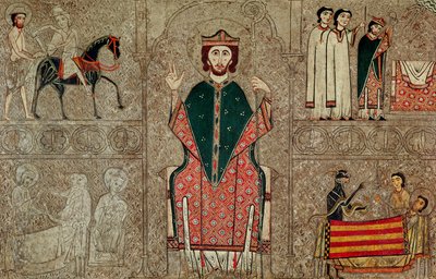 Altarfront aus der Kirche Saint Martin, Chia, Spanien, Darstellung des hl. Martin von Tours und vier Szenen aus seinem Leben von Ribagorça Workshop Johannes Pintor
