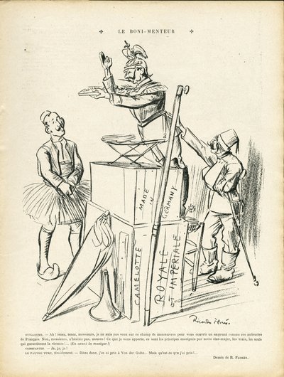 Illustration von Ricardo Flores (1878-1918) in Le Lire, 20/09/13 - Der Lügner - Deutschland Preußen, Türkei, Krieg von 14-18 Erste Mäuse - Wilhelm II von Ricardo Flores