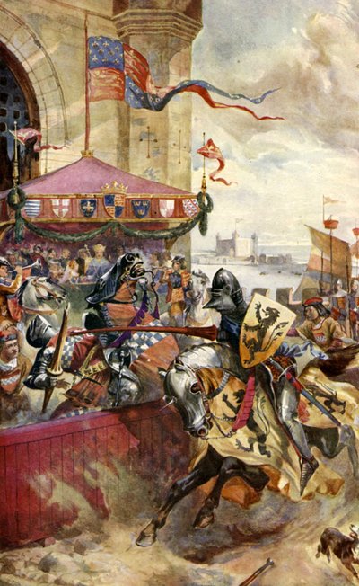 Turnier auf der London Bridge (Farblithografie) von Richard (after) Beavis
