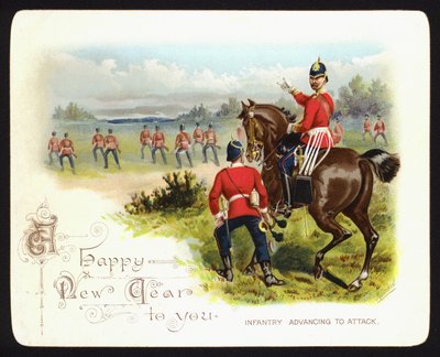Infanterie rückt zum Angriff vor, Neujahrskarte von Richard (after) Simkin