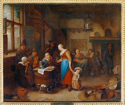 Trinker und Musiker in einer Taverne, mit einem Baby in der Wiege von Richard Brakenburg