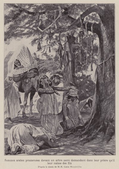 Arabische Frauen, die sich vor einem heiligen Baum niederwerfen und beten, dass ihnen Kinder gewährt werden (Lithografie) von Richard Caton II (after) Woodville
