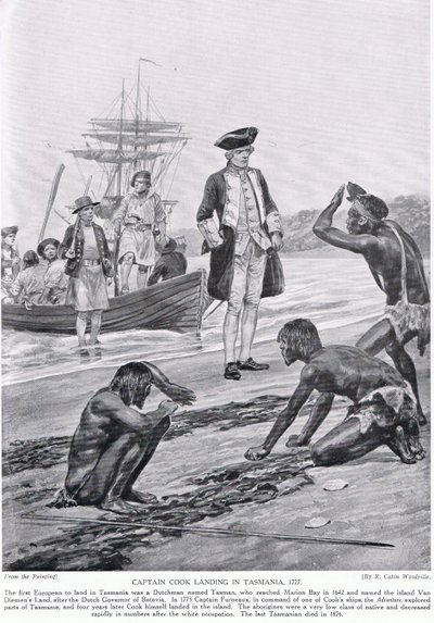 Kapitän Cook landet in Tasmanien, 1777, Illustration aus 