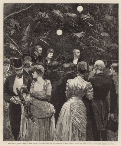 Abendfest zugunsten der Londoner Krankenhäuser - die Prinzessin von Wales verkauft Blumen von Richard Caton Woodville