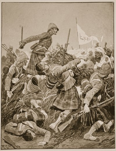 Die Seaforth Highlanders stürmen das Zareba in der Schlacht von Atbara, Illustration aus 