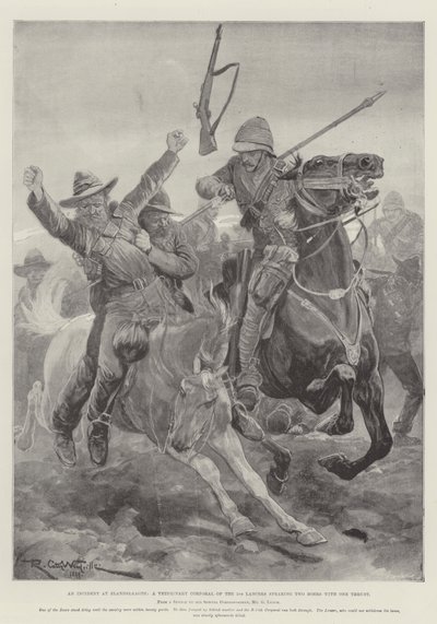 Ein Vorfall bei Elandslaagte, ein Veterinärkorporal der 5. Lancers spießt zwei Buren mit einem Stoß auf von Richard Caton Woodville junior