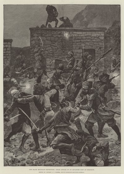 Die Schwarze Berg-Expedition, Ghazi-Angriff auf einen vorgeschobenen Posten in Ghazikot von Richard Caton Woodville junior