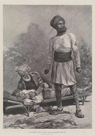 Die Gefahren der Barmherzigkeit, indische Ambulanzträger unter Beschuss von Richard Caton Woodville junior