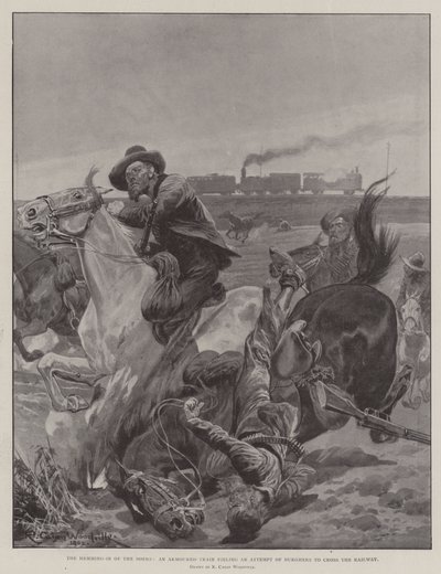Die Einkesselung der Buren, ein gepanzerter Zug vereitelt einen Versuch der Burghers, die Eisenbahn zu überqueren von Richard Caton Woodville junior