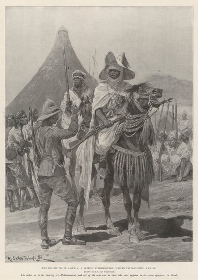 Die Feindseligkeiten in Nigeria, ein britischer Expeditionsoffizier interviewt einen Häuptling von Richard Caton Woodville junior