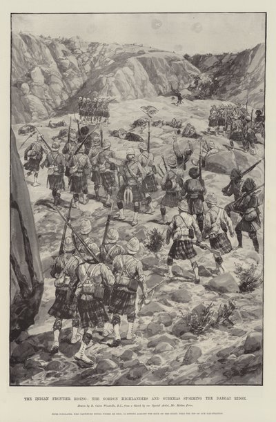 Der Aufstand an der indischen Grenze, die Gordon Highlanders und Gurkhas stürmen den Dargai-Rücken von Richard Caton Woodville junior