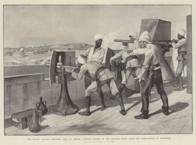 Der Vormarsch im Sudan, Rückfahrt nach Berber, Maxim-Maschinengewehre auf die Baggara-Pferde nach der Bombardierung von Metemmeh von Richard Caton Woodville junior