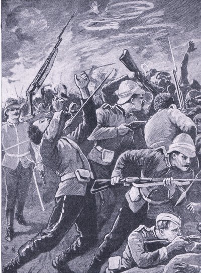 Die Verteidigung von Rorkes Drift, Illustration aus Britische Schlachten zu Land und zu Wasser, 1915 von Richard Caton Woodville junior