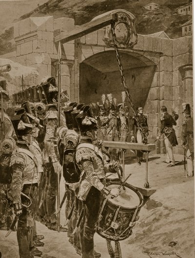 Die Kapitulation der Insel Mauritius an die Briten im Jahr 1810, Illustration aus 