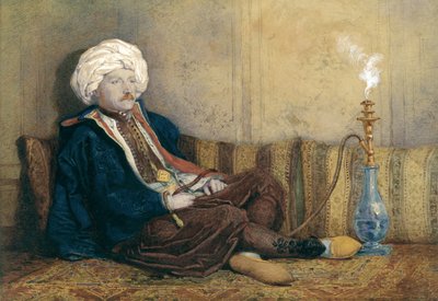 Porträt von Sir Thomas Philips in östlicher Tracht, liegend mit einer Wasserpfeife von Richard Dadd