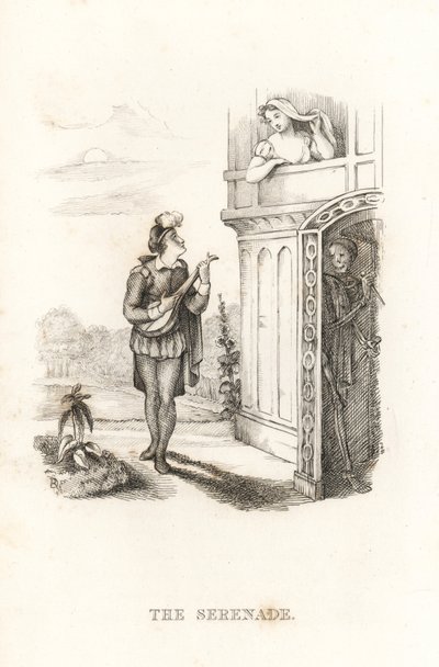 Das Skelett des Todes und ein Minnesänger (1827, Gravur) von Richard Dagley