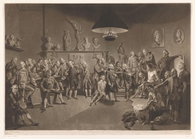 Mitglieder der Royal Academy im Innenraum mit männlichem Aktmodell, 1768 von Richard Earlom