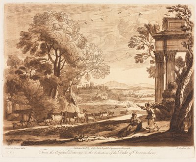 Liber Veritatis: Nr. 133, Eine Landschaft mit Rindern und der Engel tröstet Hagar von Richard Earlom