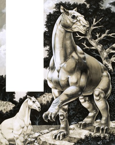 Moropus, eine uralte Pferdeart mit drei riesigen Klauen von Richard Hook
