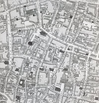 Straßenkarte von London um die Guildhall, ca. 1795 von Richard Horwood