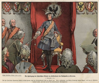 Friedrich der Große empfängt Tribut von den Schlesiern im Rathaus von Breslau von Richard Knoetel