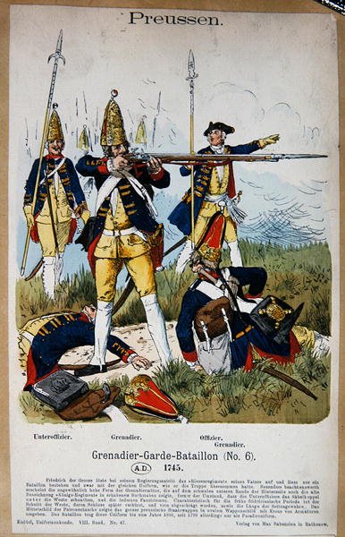 Preußische Grenadierwachen und Offiziere im Jahr 1745, ca. 1890 von Richard Knoetel