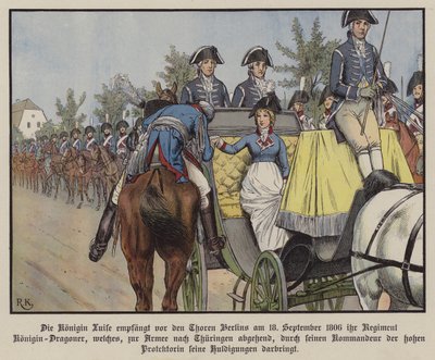Königin Louise von Preußen inspiziert ihr Dragonerregiment, Berlin von Richard Knotel