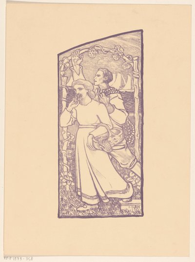 Mädchen mit einem Korb und Junge mit einem Seil von Richard Nicolaüs Roland Holst